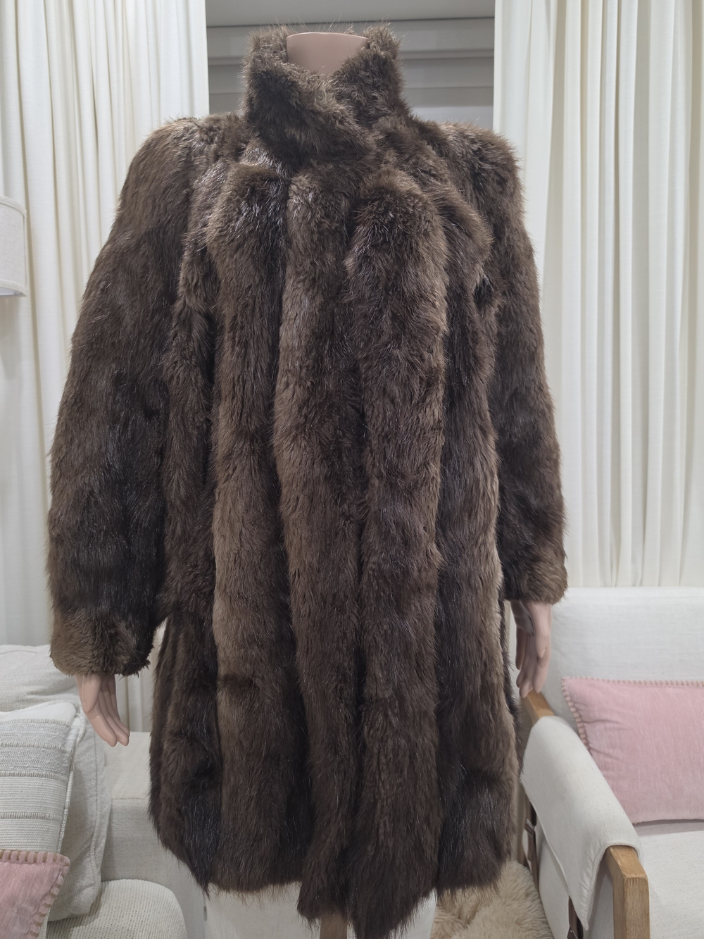 Vintage Genuine Fur Coat Women’s Brown Full Length Long Winter Luxury Coat